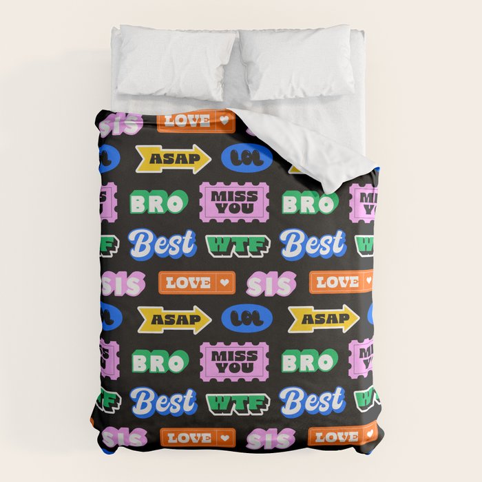 Fun retro quote sticker pattern Duvet Cover Gallery Image 6