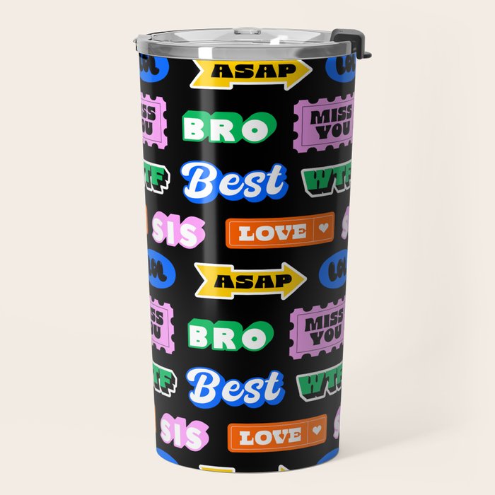 Fun retro quote sticker pattern Travel Mug Gallery Image 2