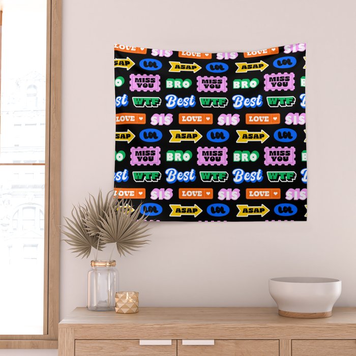 Fun retro quote sticker pattern Wall Tapestry Gallery Image 2