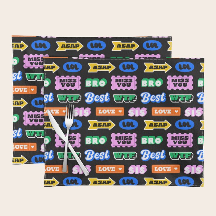 Fun retro quote sticker pattern Placemat Gallery Image 1