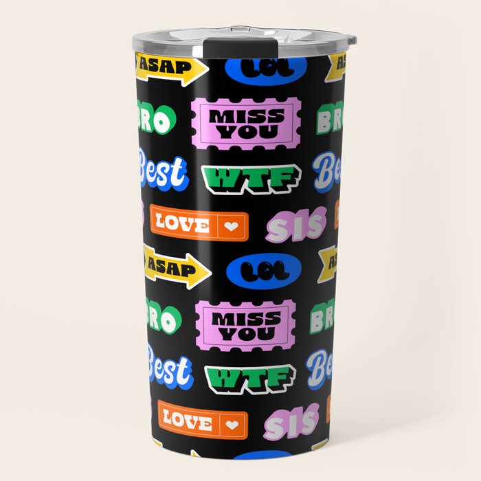 Fun retro quote sticker pattern Travel Mug Gallery Image 1