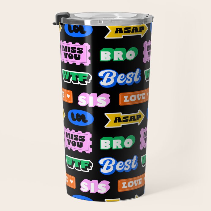 Fun retro quote sticker pattern Travel Mug Gallery Image 3