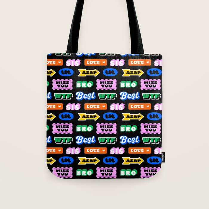 Fun retro quote sticker pattern Tote Bag Gallery Image 1
