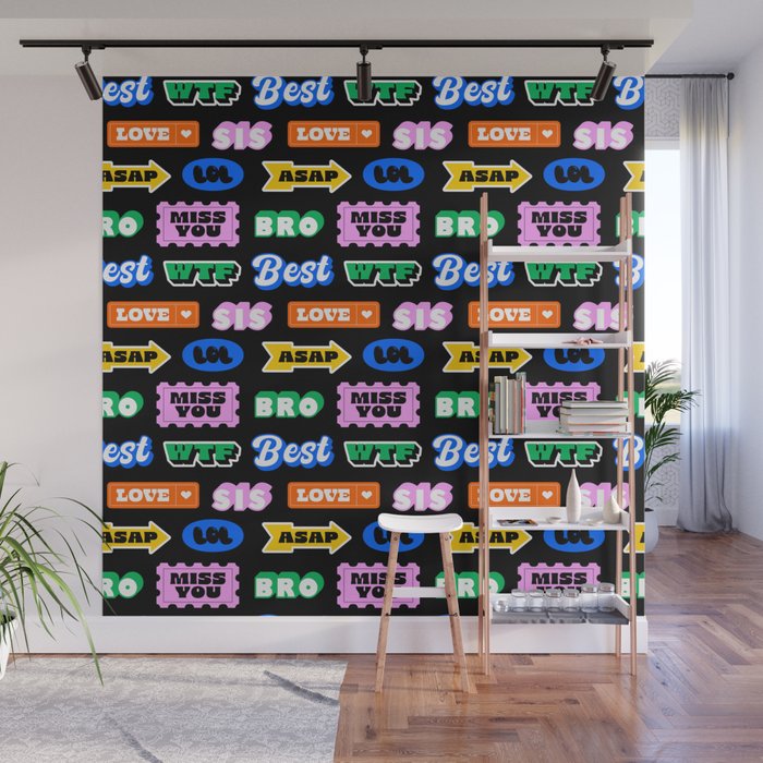 Fun retro quote sticker pattern Wall Mural Gallery Image 1