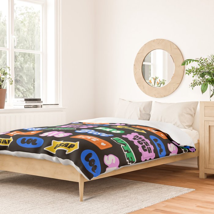 Fun retro quote sticker pattern Duvet Cover Gallery Image 2