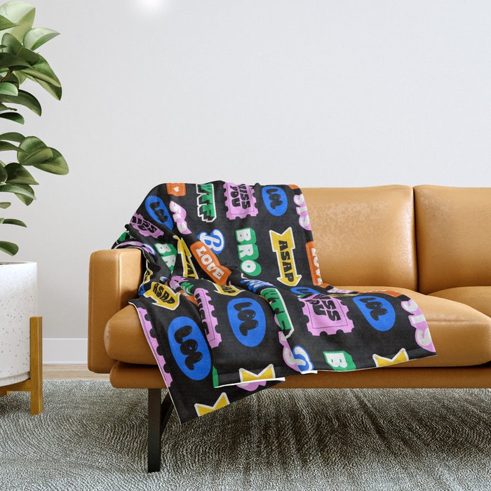 Fun retro quote sticker pattern Throw Blanket Gallery Image 1