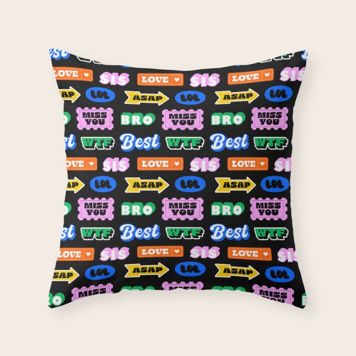 Fun retro quote sticker pattern Throw Pillow Gallery Image 1
