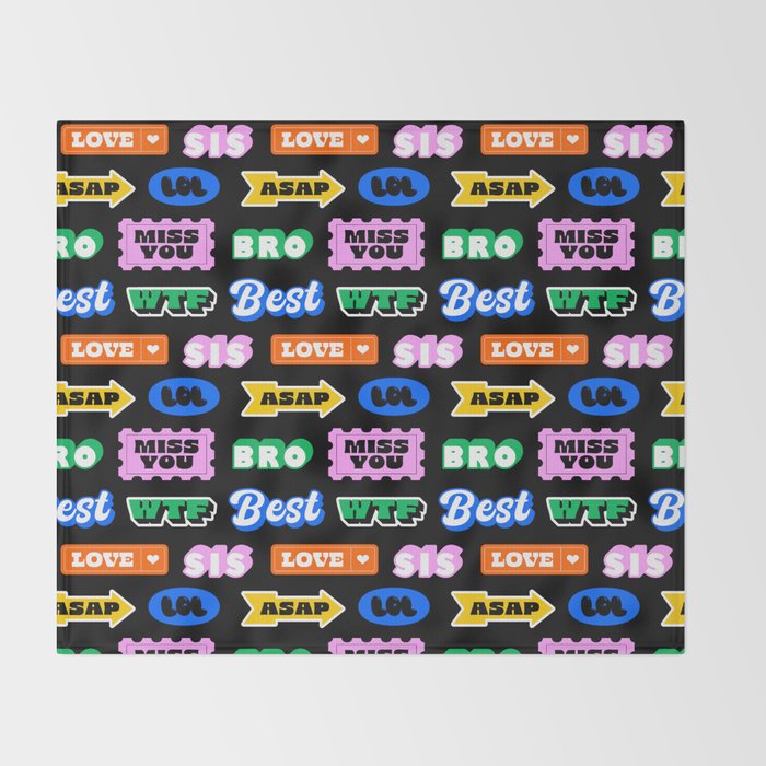 Fun retro quote sticker pattern Throw Blanket Gallery Image 2