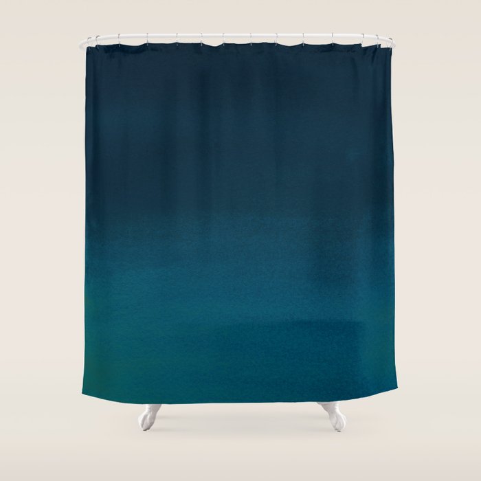 Navy blue teal hand painted watercolor paint ombre Shower Curtain Gallery Image 1