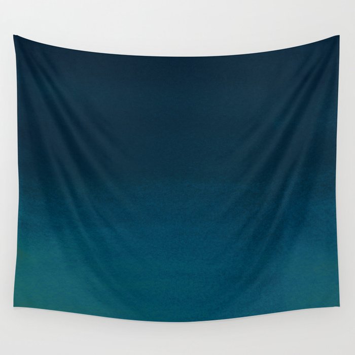 Navy blue teal hand painted watercolor paint ombre Wall Tapestry Gallery Image 1