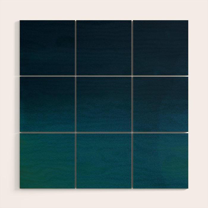 Navy blue teal hand painted watercolor paint ombre Wood Wall Art Gallery Image 1