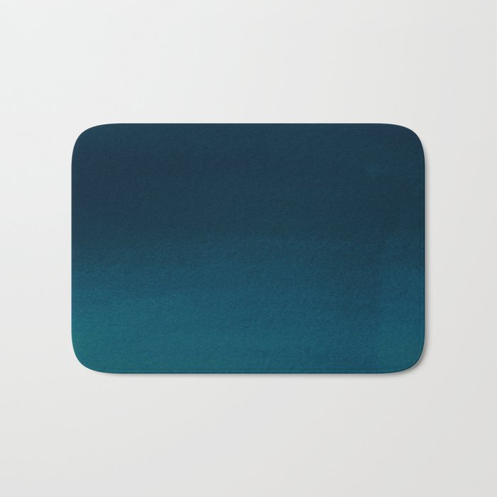 Navy blue teal hand painted watercolor paint ombre Bath Mat Gallery Image 1