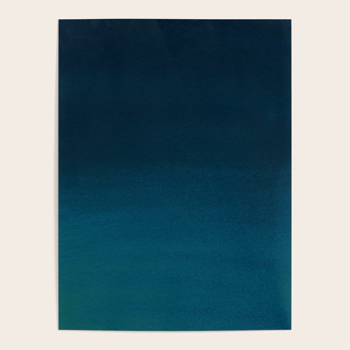 Navy blue teal hand painted watercolor paint ombre Poster Gallery Image 4