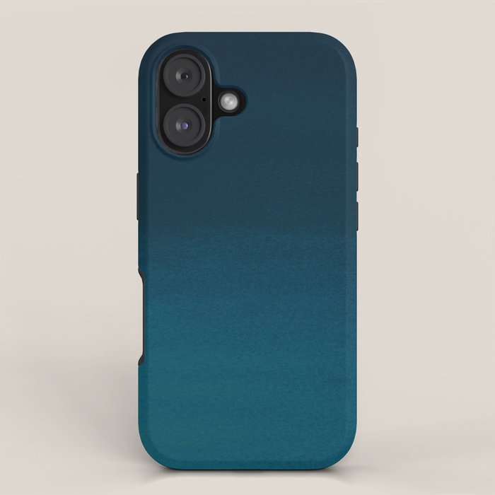 Navy blue teal hand painted watercolor paint ombre iPhone Case Gallery Image 1