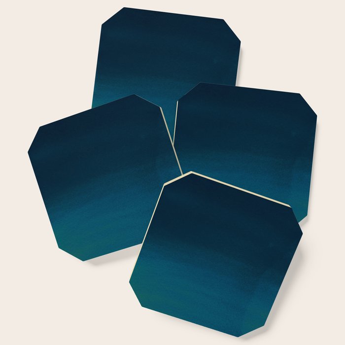 Navy blue teal hand painted watercolor paint ombre Coaster Gallery Image 1