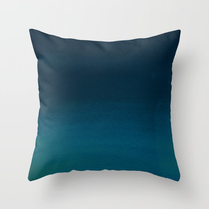 Navy blue teal hand painted watercolor paint ombre Throw Pillow Gallery Image 6