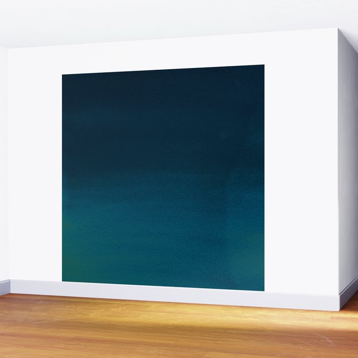 Navy blue teal hand painted watercolor paint ombre Wall Mural Gallery Image 2