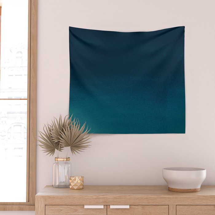 Navy blue teal hand painted watercolor paint ombre Wall Tapestry Gallery Image 2