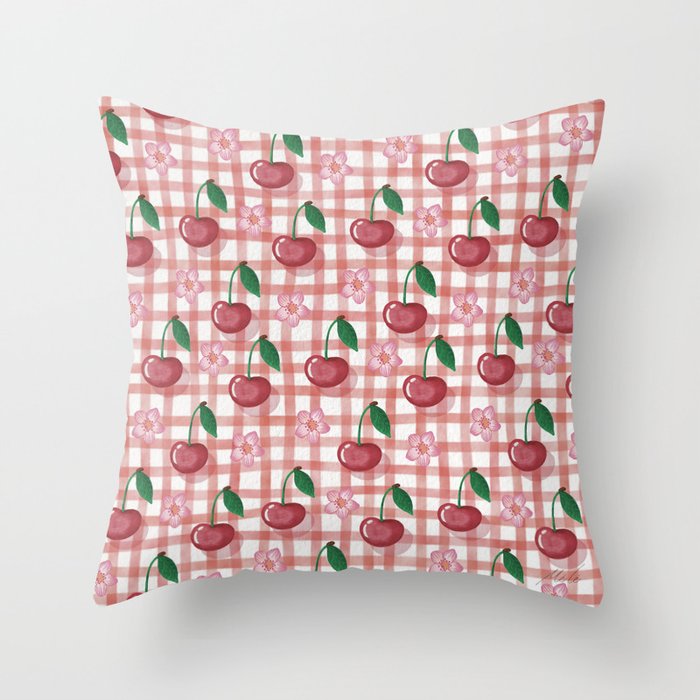 Watercolor Cherry Blossom Picnic Pattern Throw Pillow Gallery Image 6