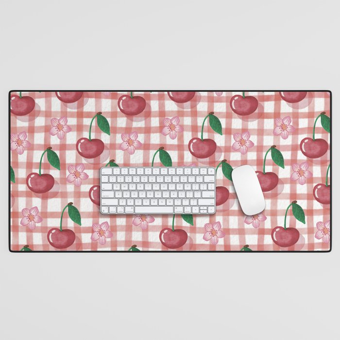 Watercolor Cherry Blossom Picnic Pattern Desk Mat Gallery Image 1