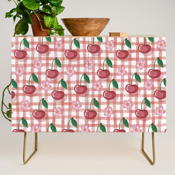 Watercolor Cherry Blossom Picnic Pattern Credenza Gallery Image 1