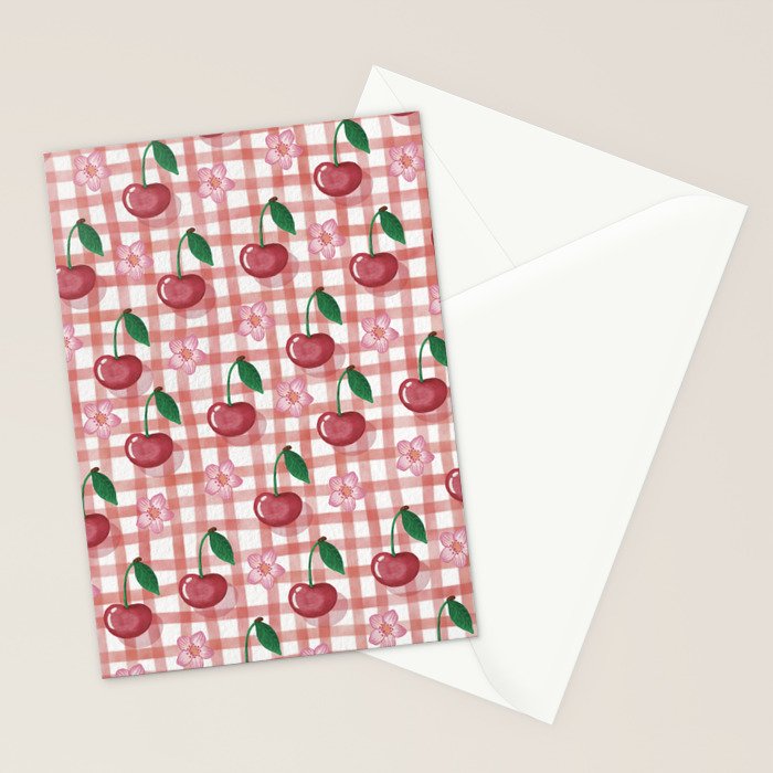Watercolor Cherry Blossom Picnic Pattern Stationery Card Gallery Image 2