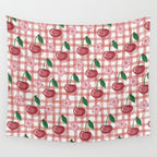 Watercolor Cherry Blossom Picnic Pattern Wall Tapestry Gallery Image 4