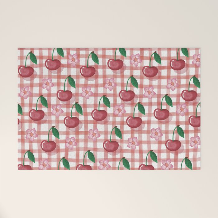 Watercolor Cherry Blossom Picnic Pattern Welcome Mat Gallery Image 1