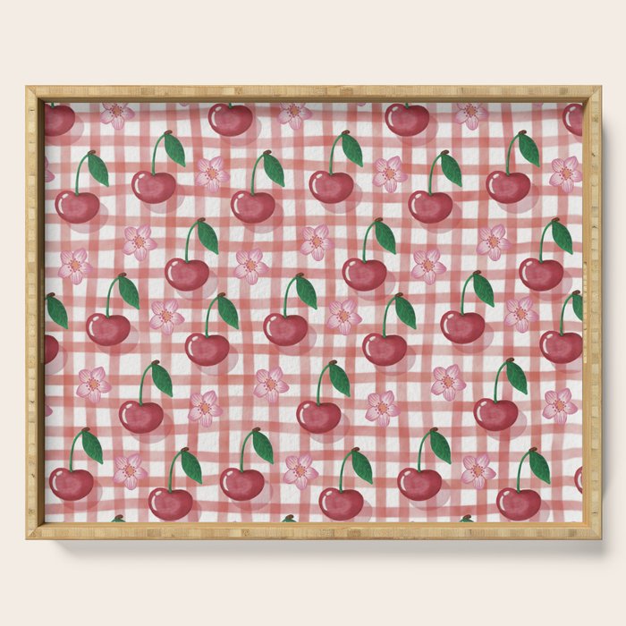 Watercolor Cherry Blossom Picnic Pattern Serving Tray Gallery Image 1