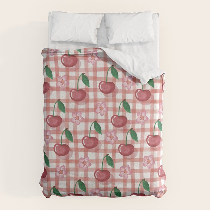 Watercolor Cherry Blossom Picnic Pattern Duvet Cover Gallery Image 6