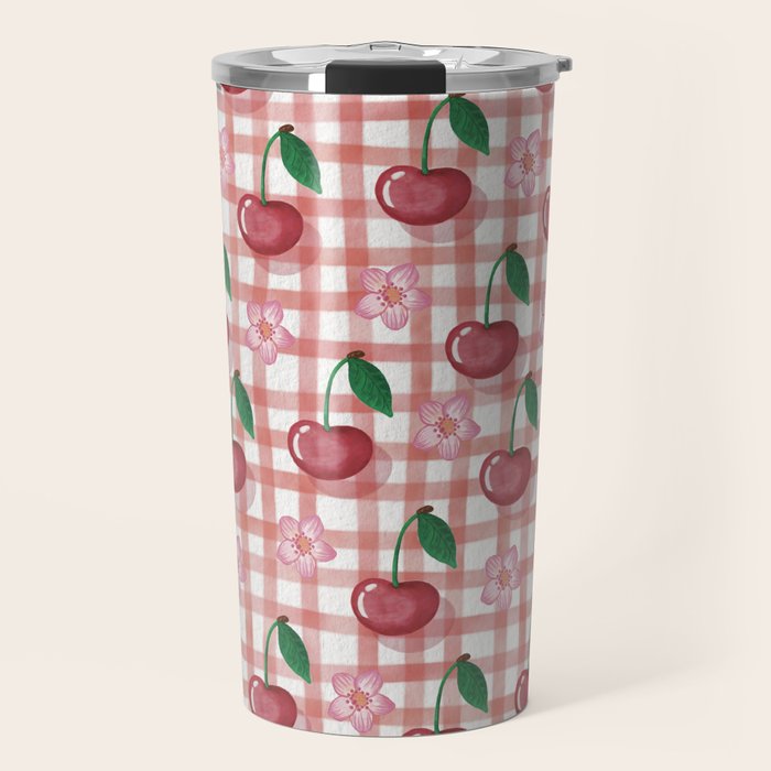 Watercolor Cherry Blossom Picnic Pattern Travel Mug Gallery Image 1