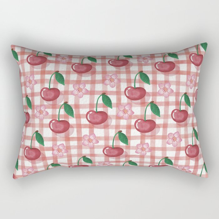 Watercolor Cherry Blossom Picnic Pattern Rectangular Pillow Gallery Image 2