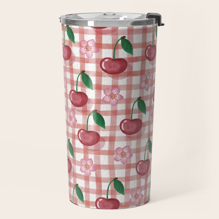 Watercolor Cherry Blossom Picnic Pattern Travel Mug Gallery Image 2