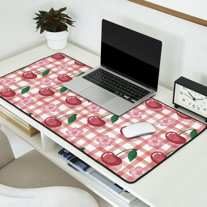 Watercolor Cherry Blossom Picnic Pattern Desk Mat Gallery Image 2