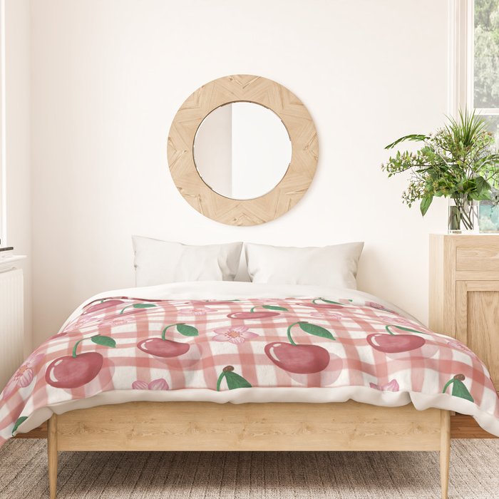 Watercolor Cherry Blossom Picnic Pattern Duvet Cover Gallery Image 3