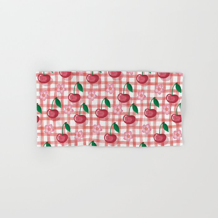 Watercolor Cherry Blossom Picnic Pattern Bath Towel Gallery Image 1