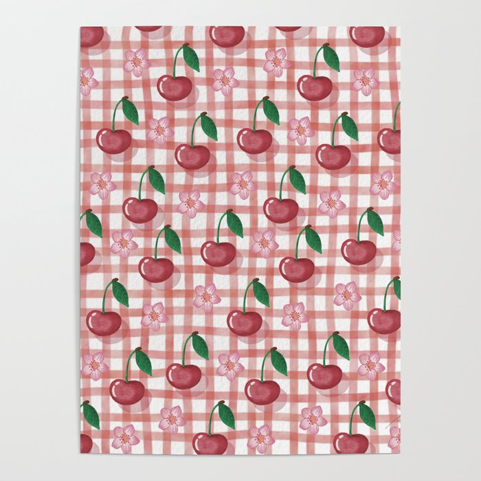 Watercolor Cherry Blossom Picnic Pattern Poster Gallery Image 4