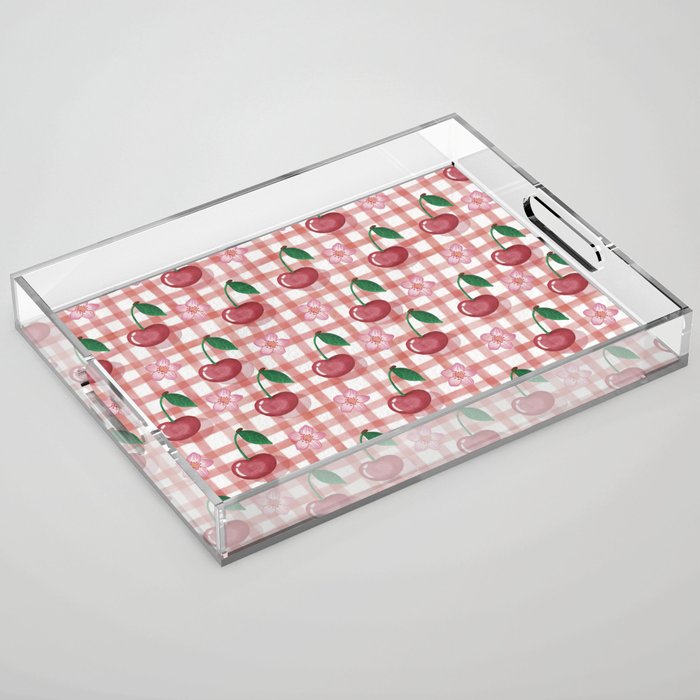 Watercolor Cherry Blossom Picnic Pattern Acrylic Tray Gallery Image 1