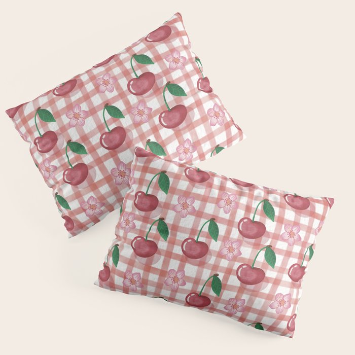 Watercolor Cherry Blossom Picnic Pattern Pillow Sham Gallery Image 3