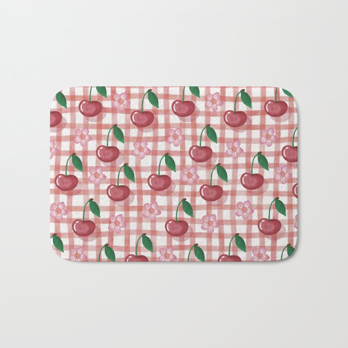 Watercolor Cherry Blossom Picnic Pattern Bath Mat Gallery Image 1