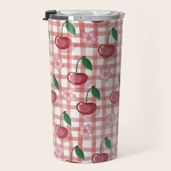 Watercolor Cherry Blossom Picnic Pattern Travel Mug Gallery Image 3
