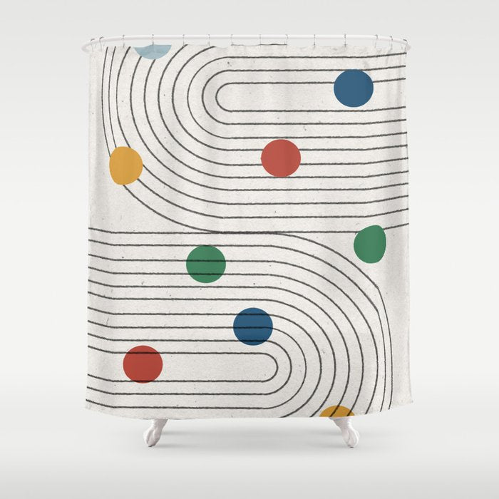 Modern Colorful Retro Dots Shower Curtain Gallery Image 1