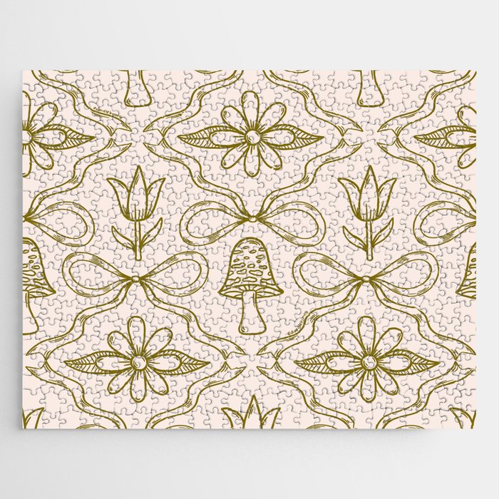 Spring Toile Print in Green Jigsaw Puzzle Gallery Image 1