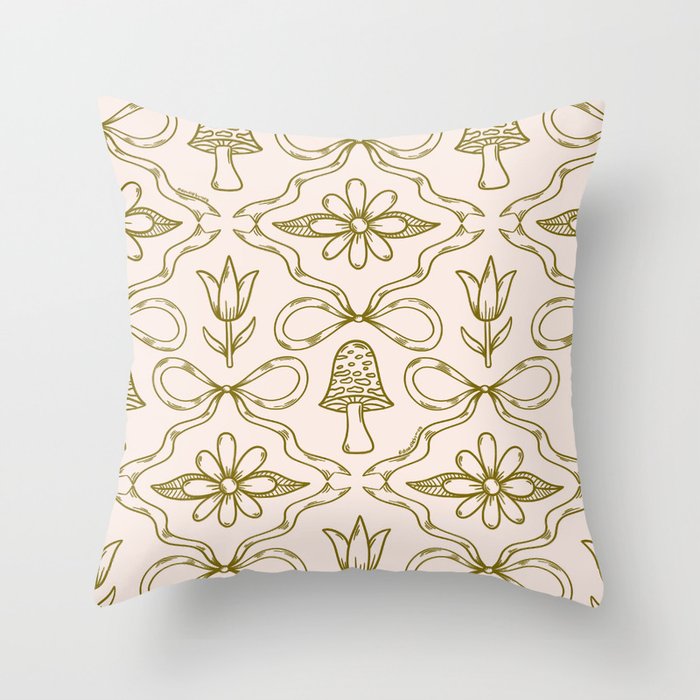 Spring Toile Print in Green Throw Pillow Gallery Image 6