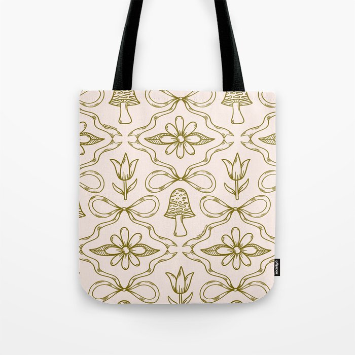 Spring Toile Print in Green Tote Bag Gallery Image 1