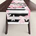Vintage blush pink floral black white stripes Table Runner Gallery Image 1