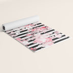 Vintage blush pink floral black white stripes Yoga Mat Gallery Image 2