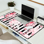 Vintage blush pink floral black white stripes Desk Mat Gallery Image 2
