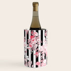 Vintage blush pink floral black white stripes Wine Chiller Gallery Image 3