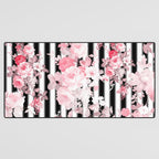 Vintage blush pink floral black white stripes Desk Mat Gallery Image 3